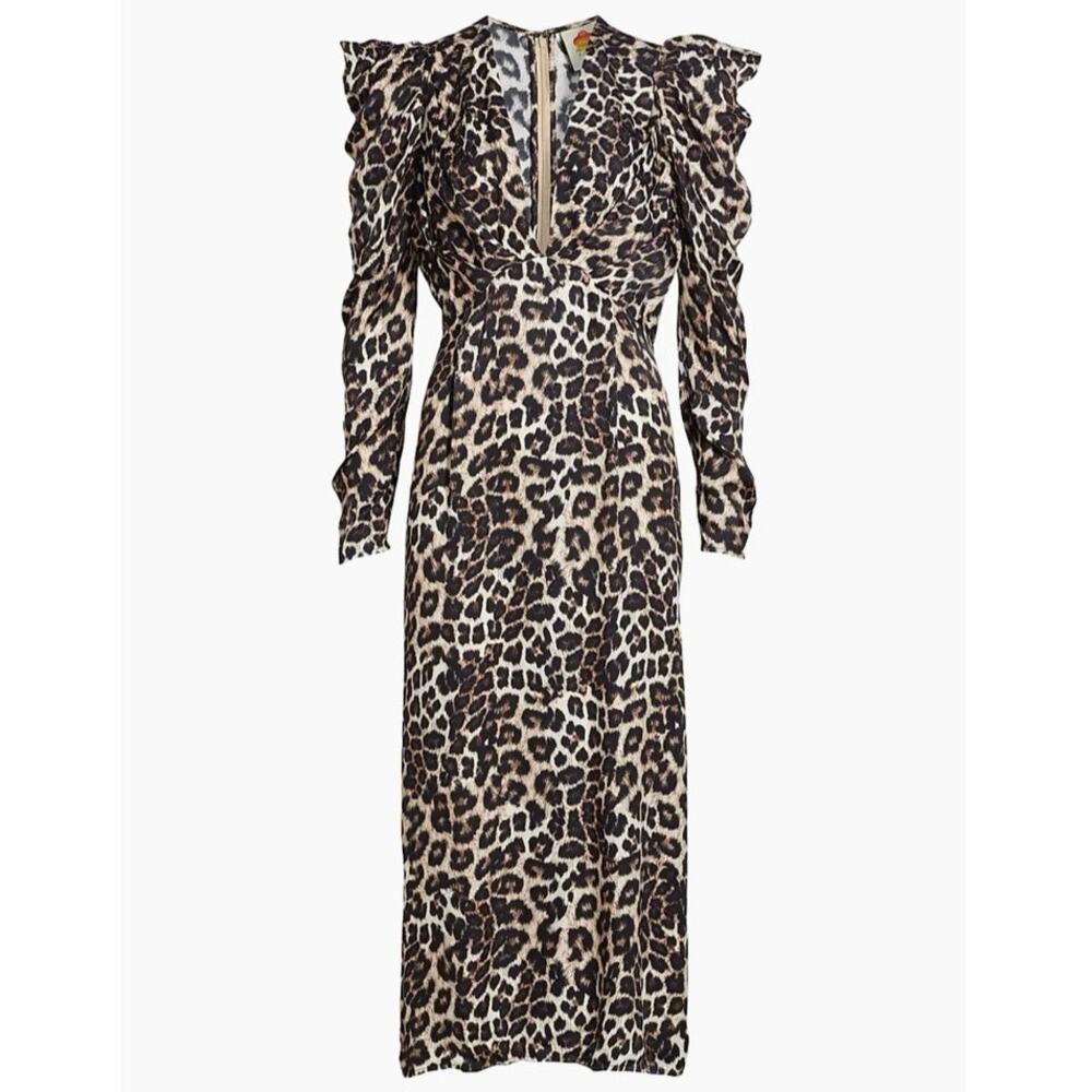 NEW Farm Rio Leopard Print V-Neck Midi Dress Long Sleeve Empire Waist Size Large - Picture 5 of 12